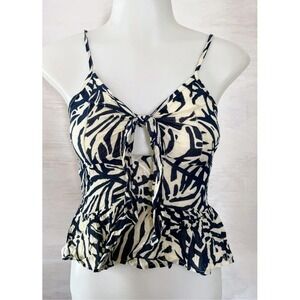 Patrons of Peace Cami Top Tie‎ Front Peplum Sleeveless Blue Beige Small NWT